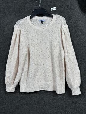Vylette Knit Sweater Womens Size XL Ivory Metallic Gold Crew Neck Long Sleeves